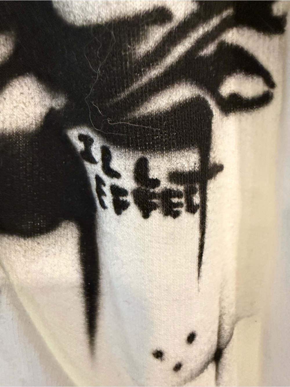 White Graphic Angel Hoodie with Black Stencil Art Custom lll Effex - Picture 2 of 4